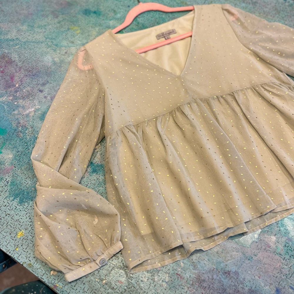 Sage & Metallic Gold Blouse